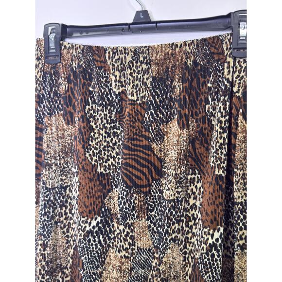 Vintage Brown Black Animal Print Skirt Long Slit Flowy Waist Sz S - Picture 9 of 10